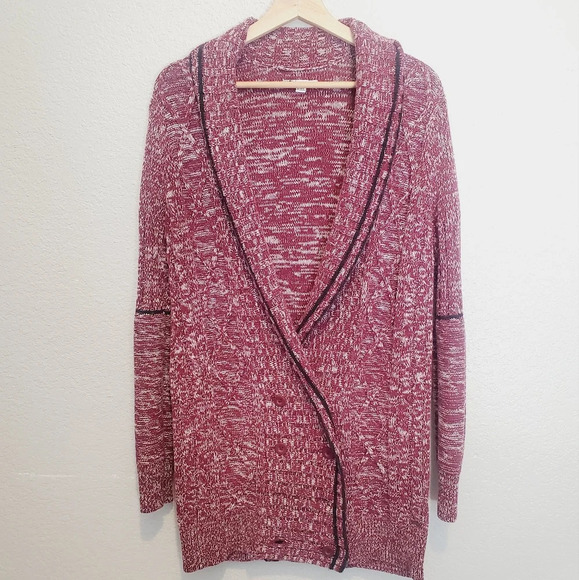 Volcom Nord It Up Skater Duster Cable Knit Long Cardigan Sweater Burgundy Medium - Picture 3 of 11